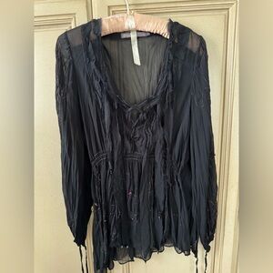 Hale Bob Black Sheer Boho Blouse